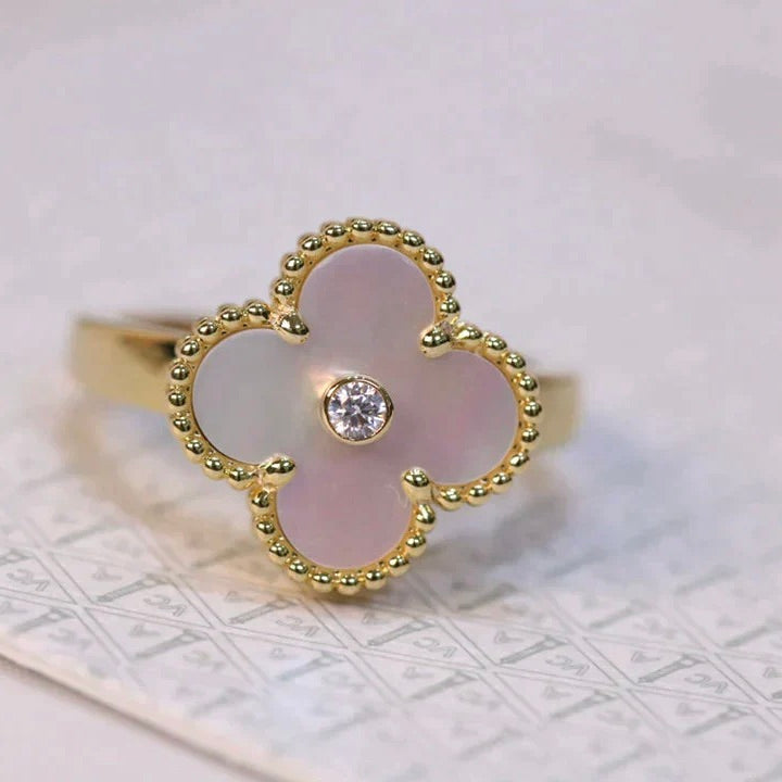[Amore]CLOVER PINK MOP RING GOLD DIAMOND