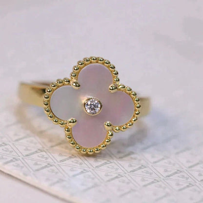 [Amore]CLOVER PINK MOP RING GOLD DIAMOND