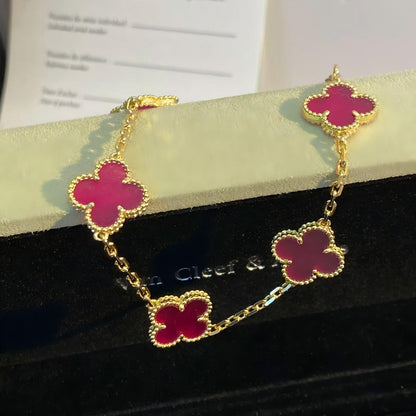 [Amore]NEW CLOVER 5 MOTIFS PINK ENAMEL BRACELET