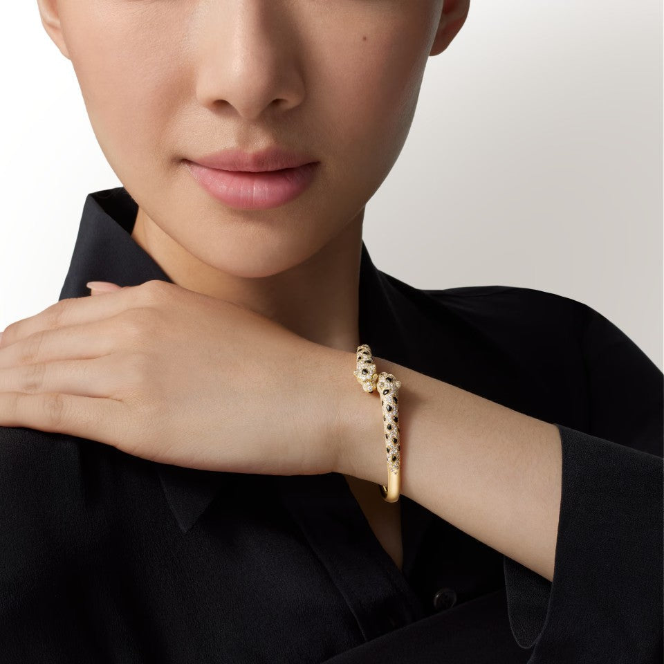 [Amore]PANTHERE DOUBLE HEADED HALF DIAMOND OPEN BRACELET