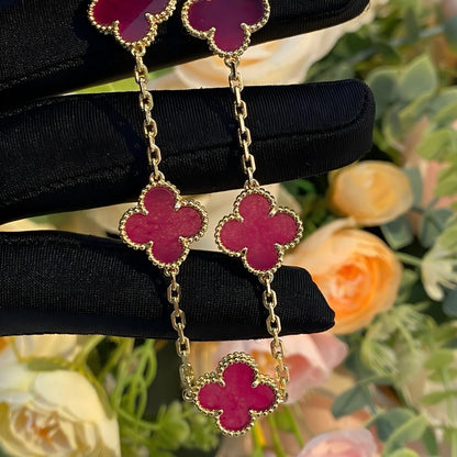 [Amore]NEW CLOVER 5 MOTIFS PINK ENAMEL BRACELET