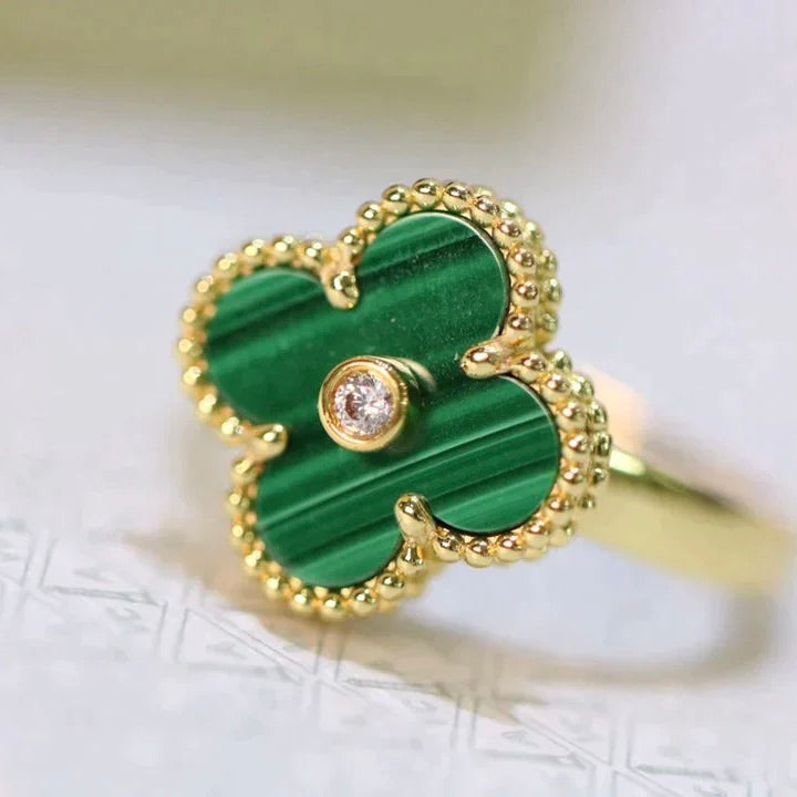 [Amore]CLOVER MALACHITE RING GOLD DIAMOND
