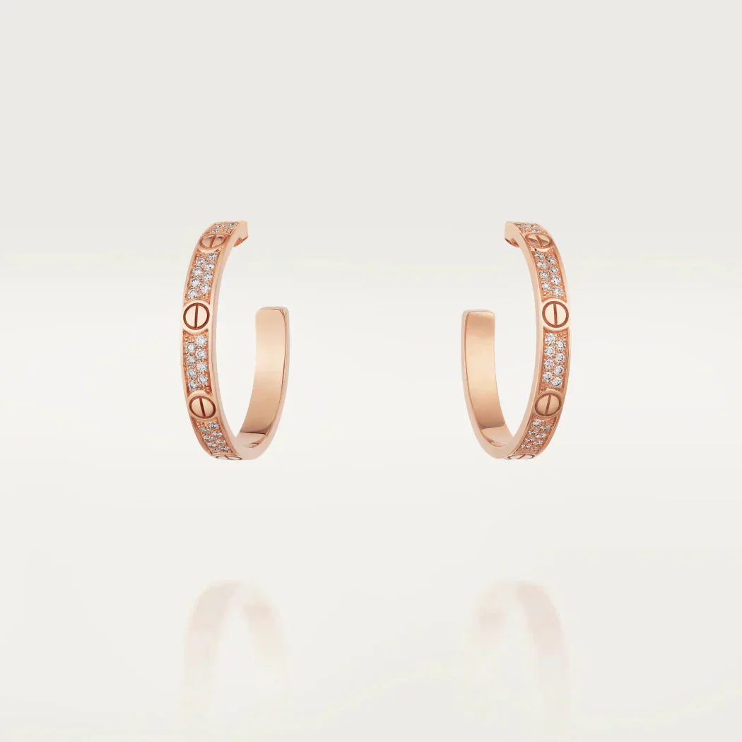 [Amore]LOVE DIAMOND PINK GOLD HOOP EARRINGS