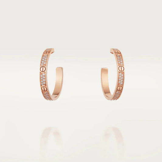 [Amore]LOVE DIAMOND PINK GOLD HOOP EARRINGS
