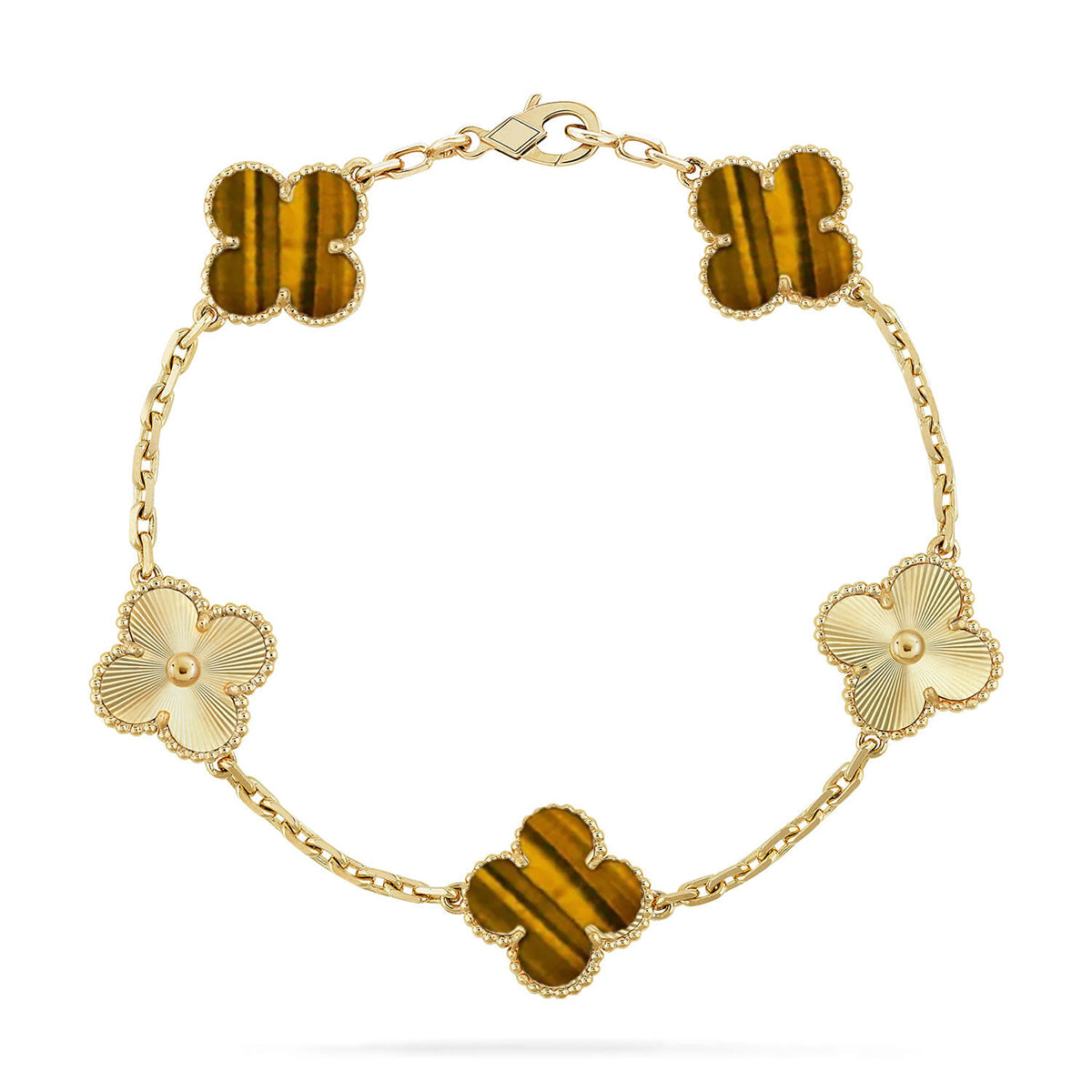 [Amore] CLOVER 5 MOTIFS TIGER EYE BRACELET COLLECTION