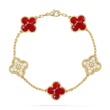 [Amore]CLOVER 5 MOTIF RED PATTERN BRACELET COLLECTION