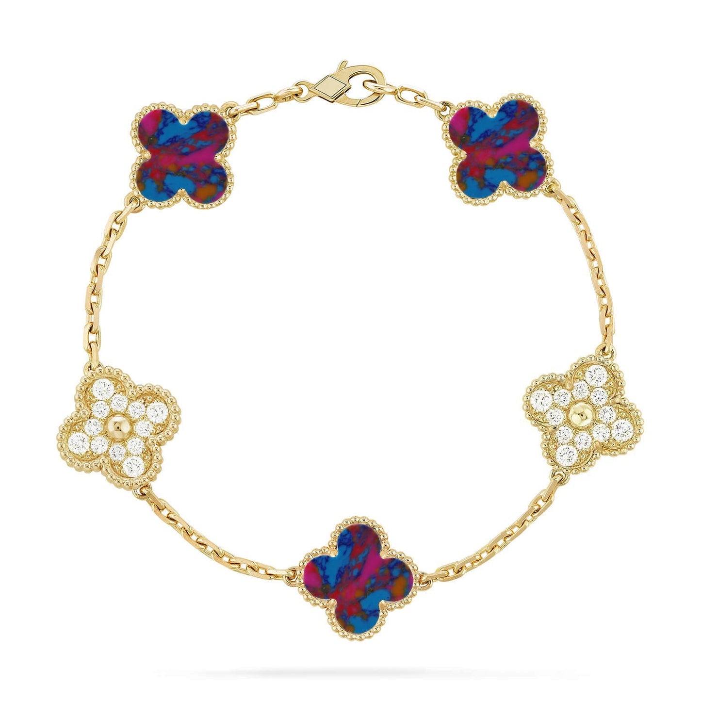 [Amore]CLOVER 5 MOTIF COLOR GEMSTONES BRACELET COLLECTION