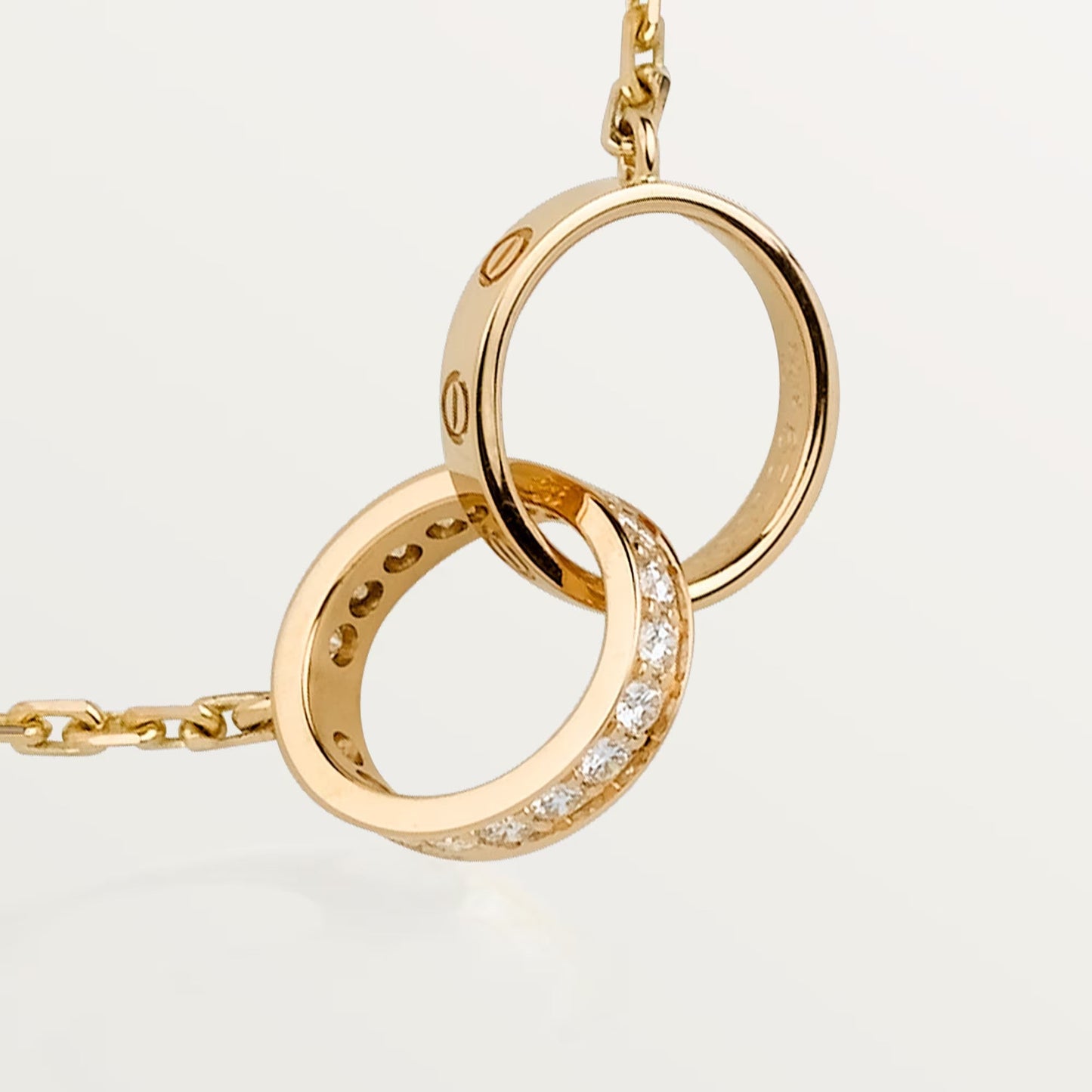 [Amore]LOVE DOUBLE RING HALF DIAMOND NECKLACE