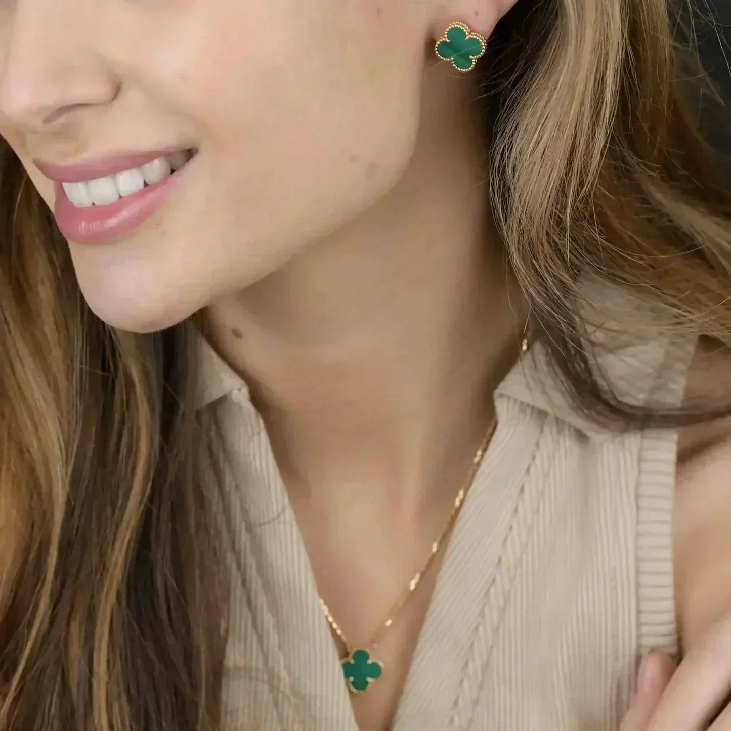 [Amore]CLOVER MINI 9.5MM MALACHITE  EARRINGS