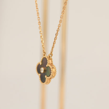 [Amore]CLOVER 15MM DIAMOND AND MOTHER-OF-GREY NECKLACE
