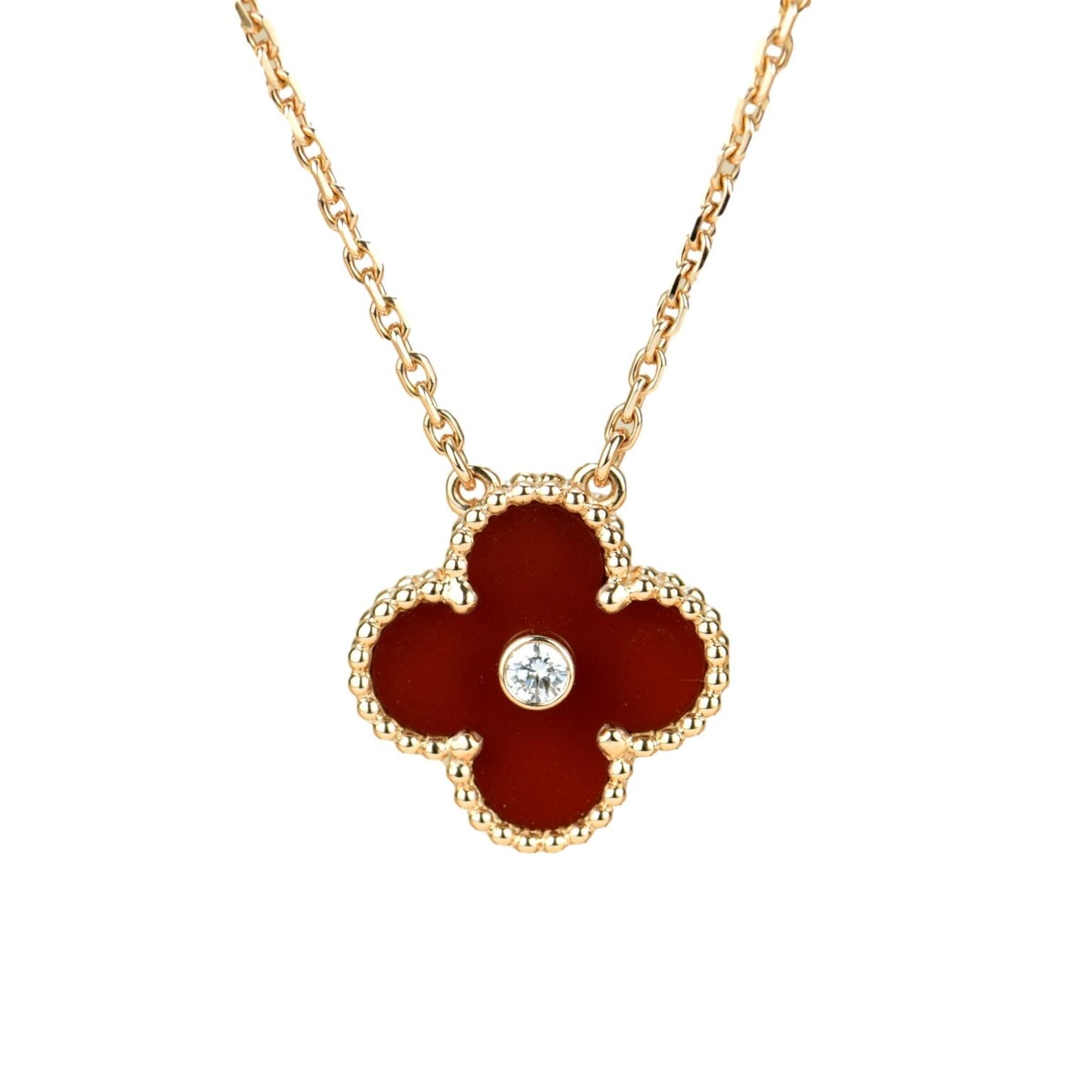 [Amore]CLOVER 15MM DIAMOND CARNELIAN NECKLACE