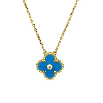 [Amore]CLOVER 15MM DIAMOND AND BLUE AGATE NECKLACE