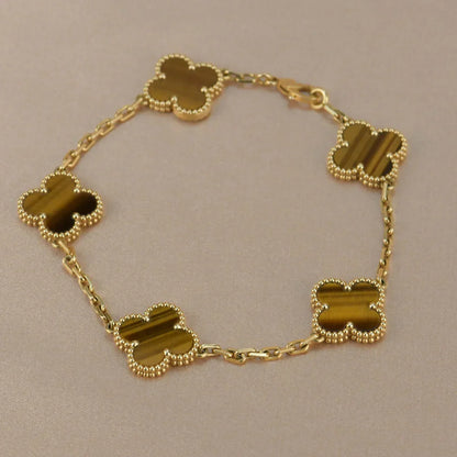 [Amore] CLOVER 5 MOTIFS TIGER EYE BRACELET COLLECTION