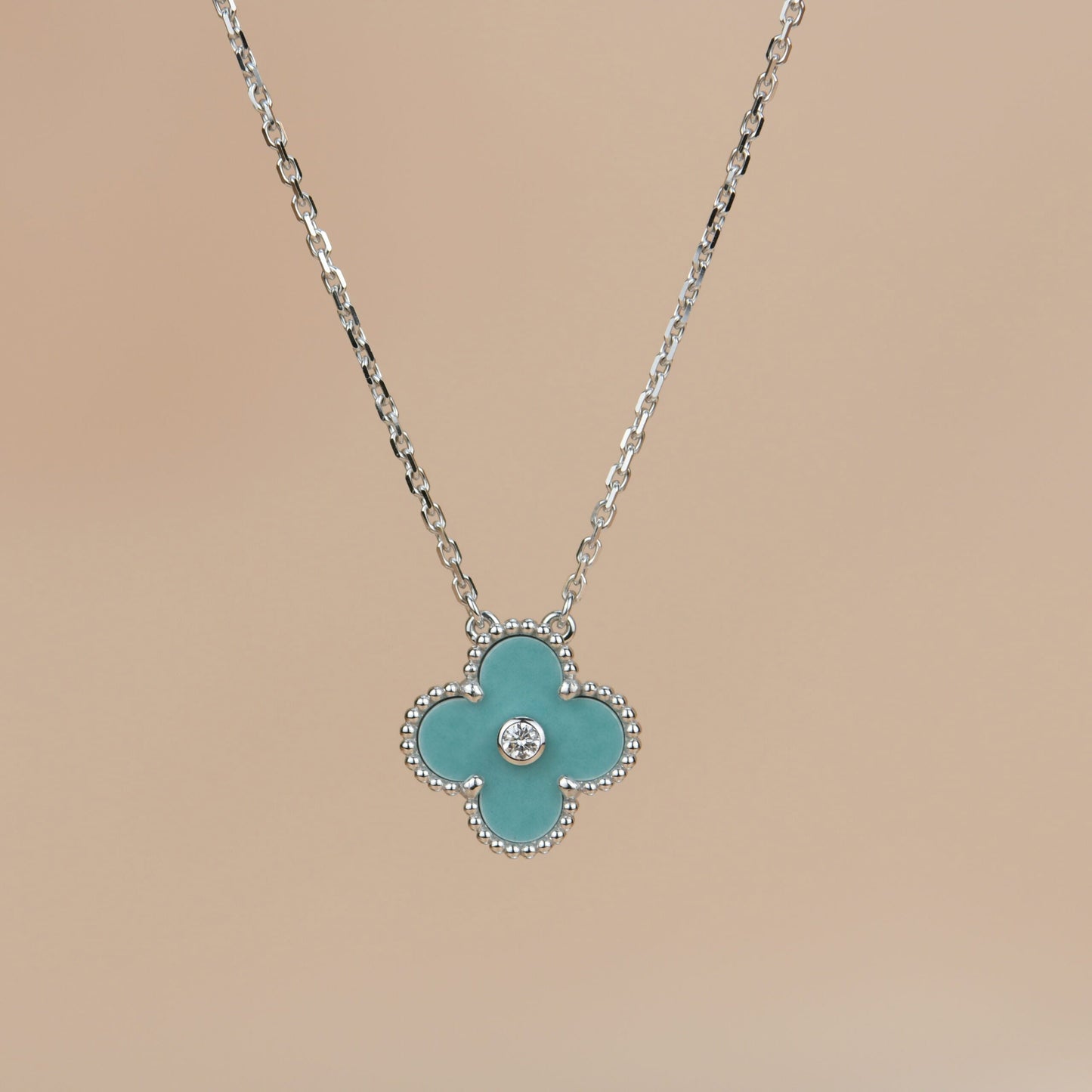 [Amore]CLOVER 15MM DIAMOND SVRES PORCELAIN  NECKLACE SILVER