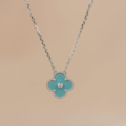 [Amore]CLOVER 15MM DIAMOND SVRES PORCELAIN  NECKLACE SILVER