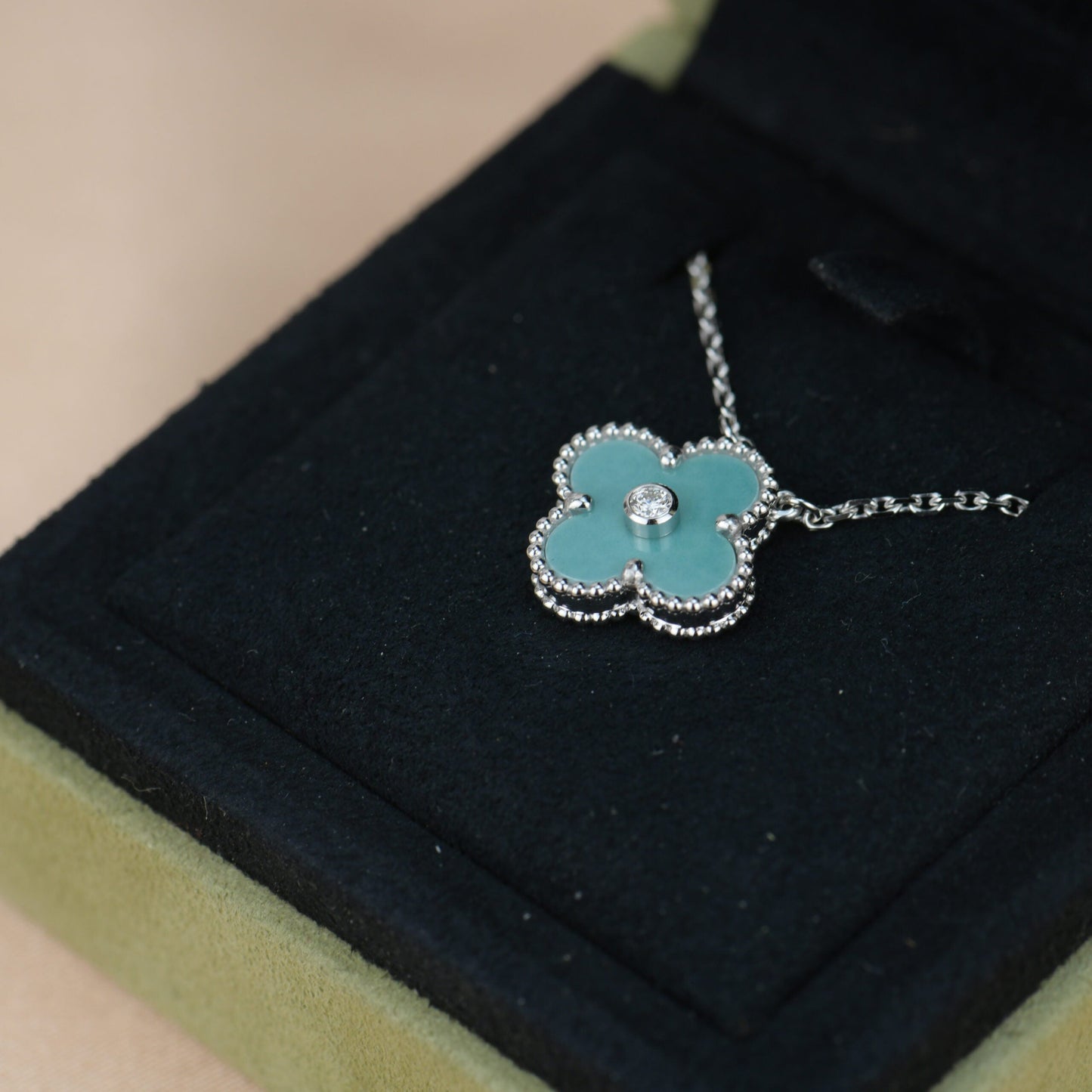 [Amore]CLOVER 15MM DIAMOND SVRES PORCELAIN  NECKLACE SILVER