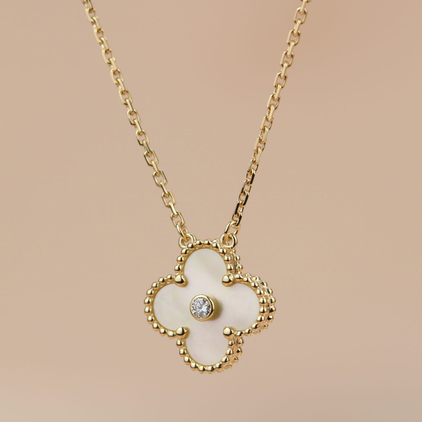 [Amore]CLOVER 15MM DIAMOND GOLD MOTHER OF PEARL NECKLACE