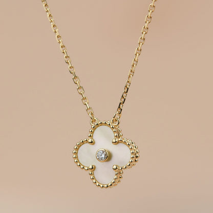 [Amore]CLOVER 15MM DIAMOND GOLD MOTHER OF PEARL NECKLACE