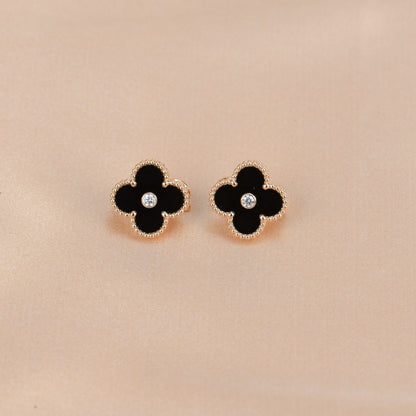 [Amore]CLOVER MEDIUM 1 MOTIFS ONYX DIAMOND EARRINGS