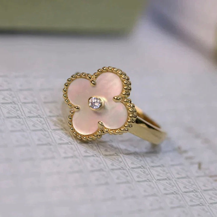 [Amore]CLOVER PINK MOP RING GOLD DIAMOND