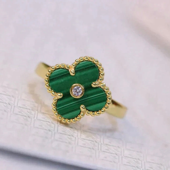 [Amore]CLOVER MALACHITE RING GOLD DIAMOND