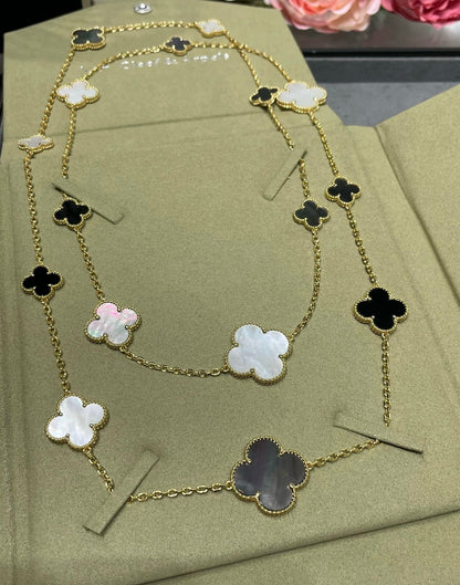[Amore]CLOVER 16 MOTIF CHALCEDONY MOP Gold NECKLACE
