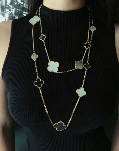 [Amore]CLOVER 16 MOTIF CHALCEDONY MOP Gold NECKLACE
