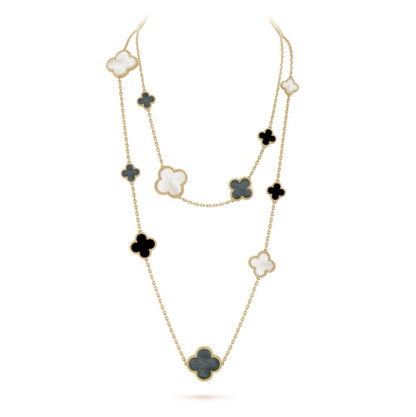 [Amore]CLOVER 16 MOTIF CHALCEDONY MOP Gold NECKLACE