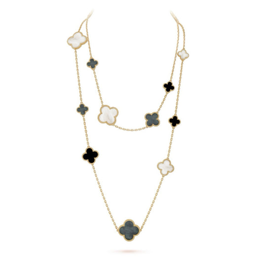 [Amore]CLOVER 16 MOTIF CHALCEDONY MOP Gold NECKLACE