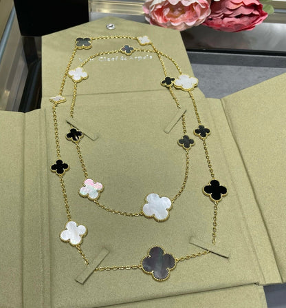 [Amore]CLOVER 16 MOTIF CHALCEDONY MOP Gold NECKLACE