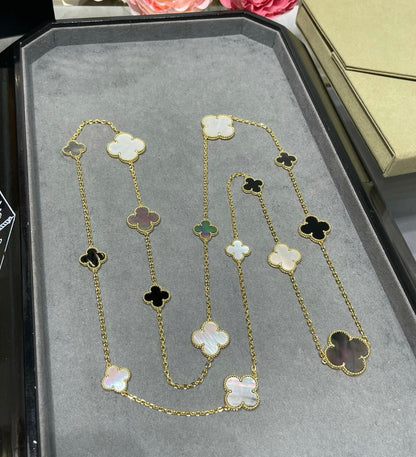 [Amore]CLOVER 16 MOTIF CHALCEDONY MOP Gold NECKLACE