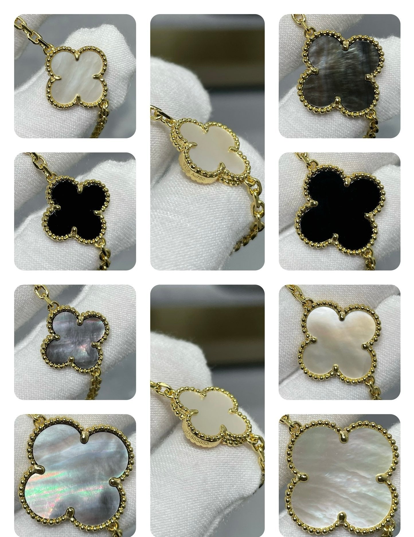 [Amore]CLOVER 16 MOTIF CHALCEDONY MOP Gold NECKLACE