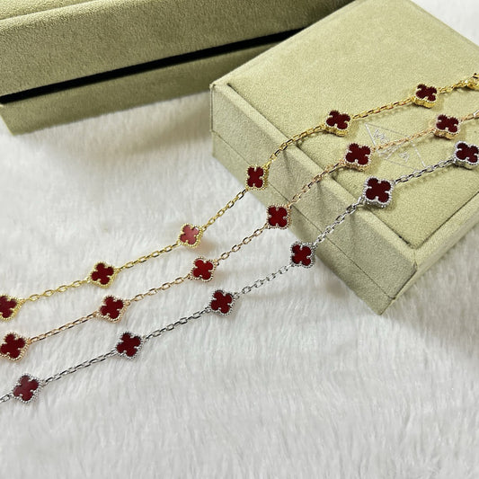 [Amore]CLOVER 6 MOTIF RED AGATE BRACELET