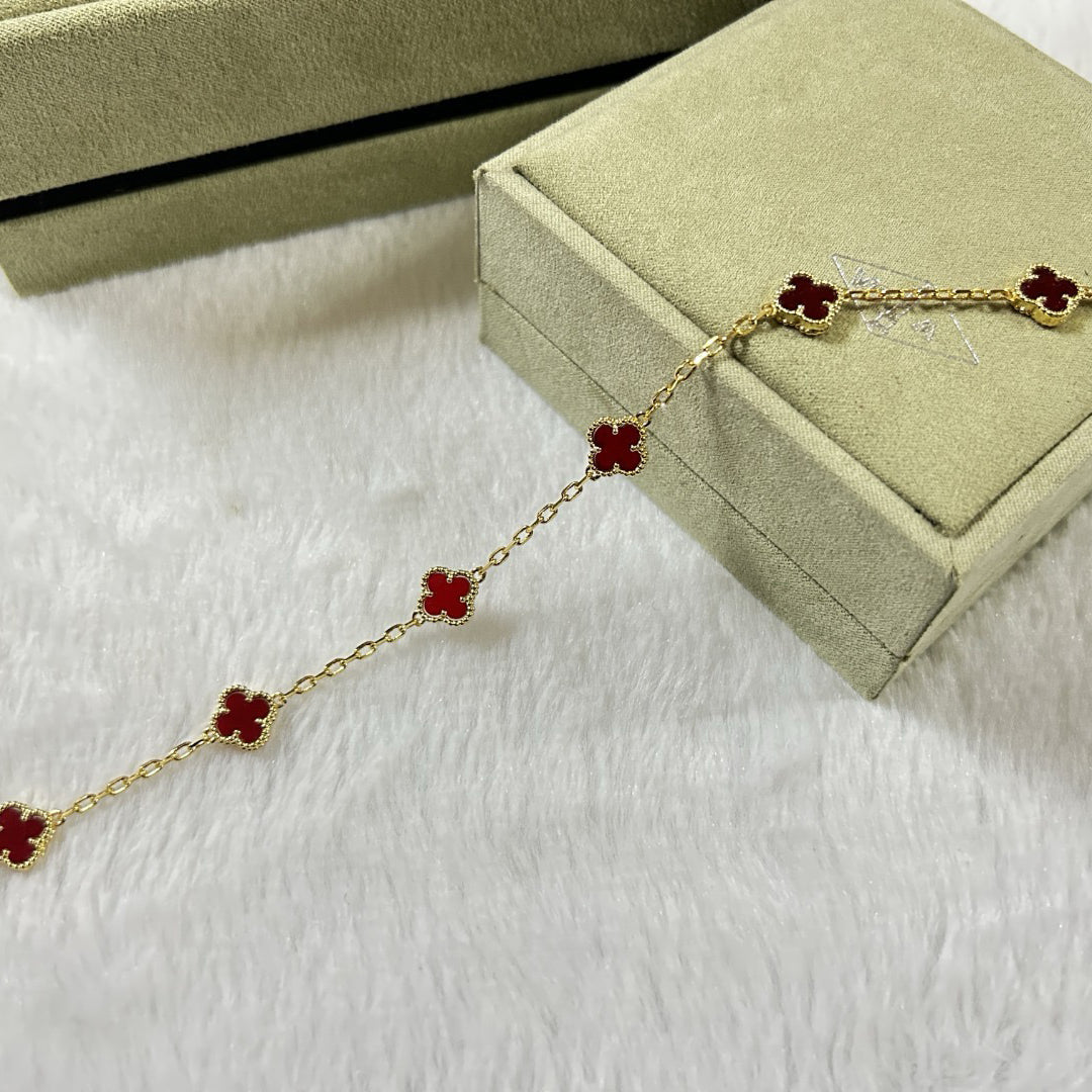 [Amore]CLOVER 6 MOTIF RED AGATE BRACELET