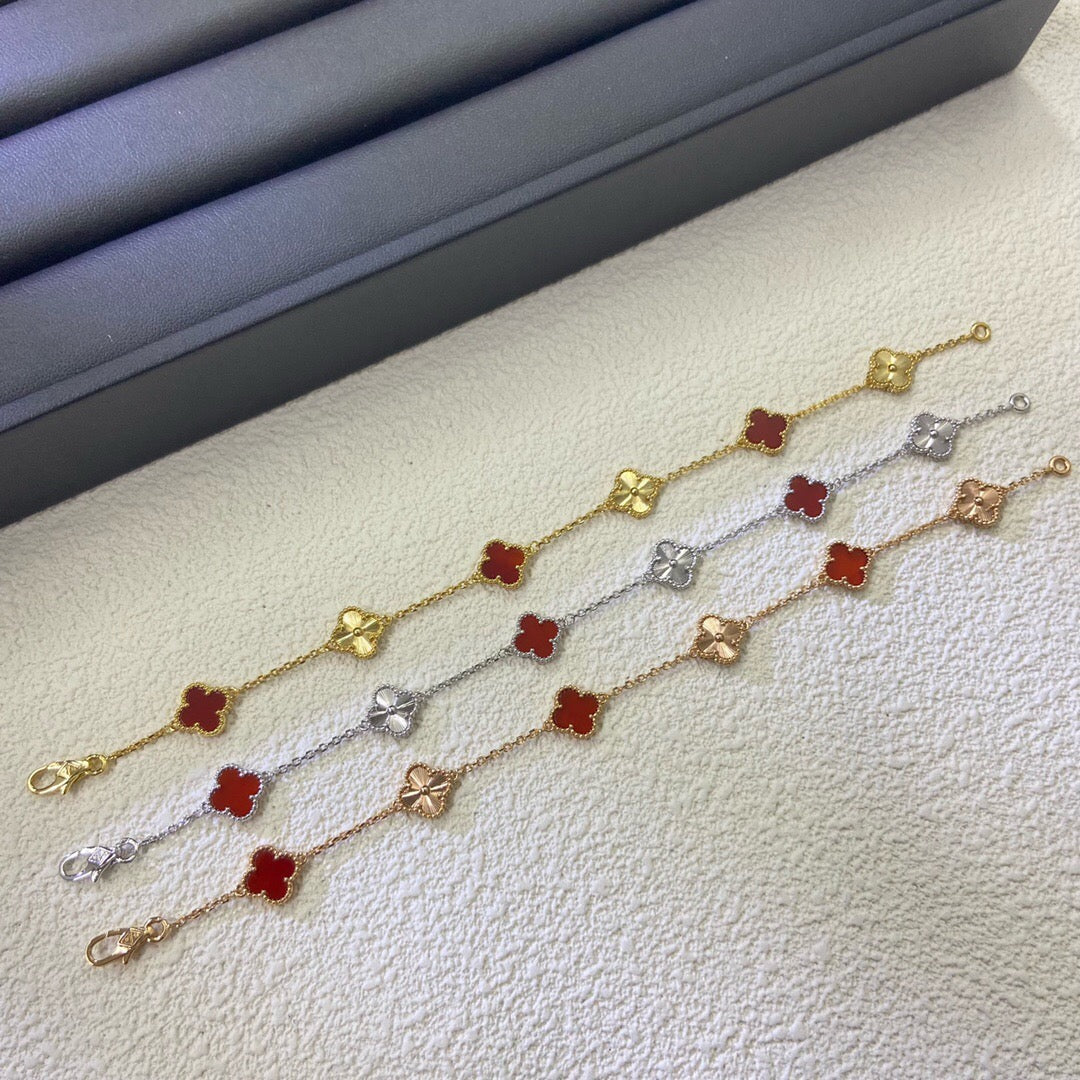 [Amore]CLOVER 6 MOTIF RED AGATE LASER BRACELET