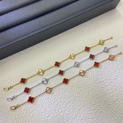 [Amore]CLOVER 6 MOTIF RED AGATE LASER BRACELET
