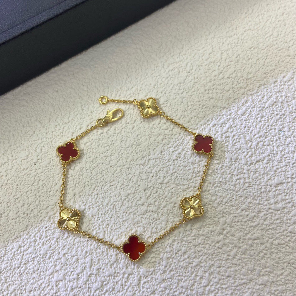 [Amore]CLOVER 6 MOTIF RED AGATE LASER BRACELET