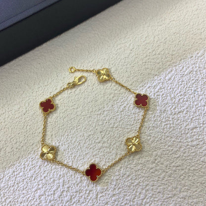 [Amore]CLOVER 6 MOTIF RED AGATE LASER BRACELET