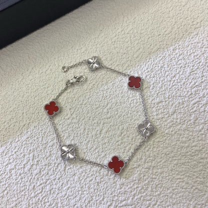 [Amore]CLOVER 6 MOTIF RED AGATE LASER BRACELET