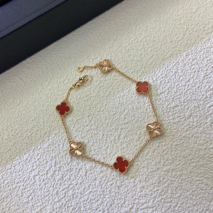[Amore]CLOVER 6 MOTIF RED AGATE LASER BRACELET
