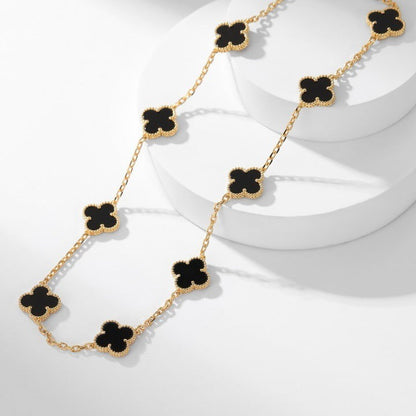 [Amore]CLOVER 10 MOTIFS ONYX NECKLACE