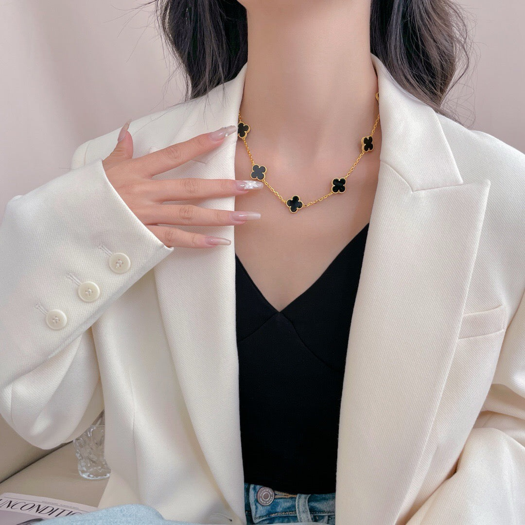 [Amore]CLOVER 10 MOTIFS ONYX NECKLACE