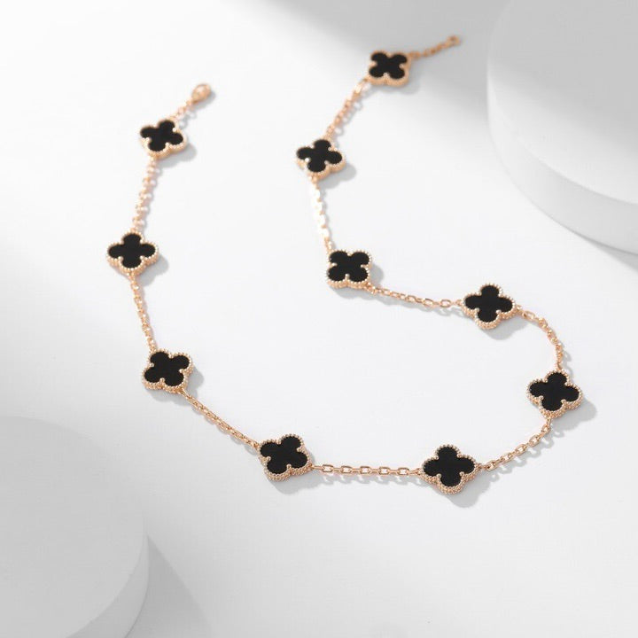 [Amore]CLOVER 10 MOTIFS ONYX NECKLACE