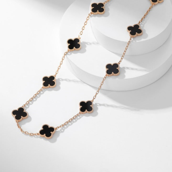 [Amore]CLOVER 10 MOTIFS ONYX NECKLACE