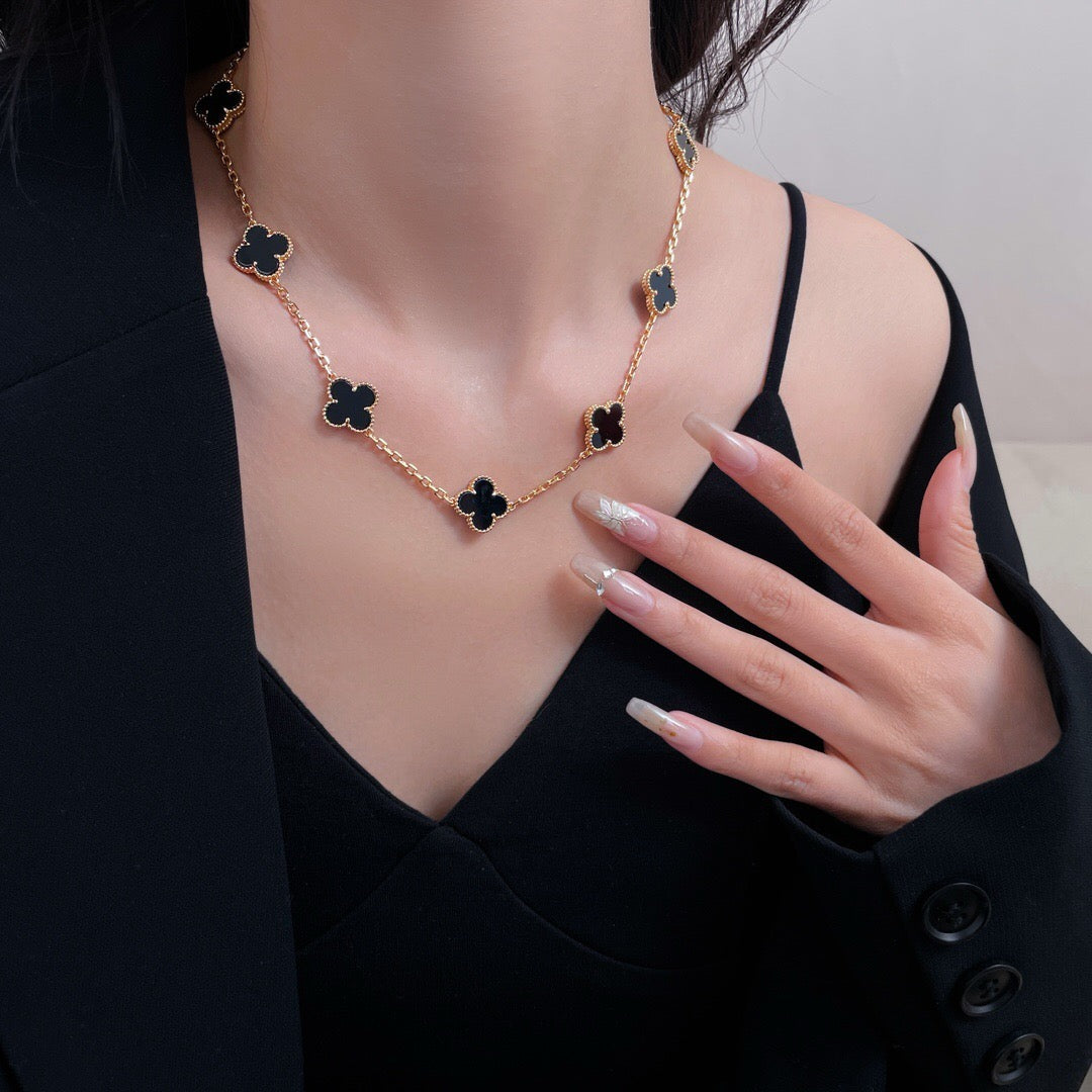 [Amore]CLOVER 10 MOTIFS ONYX NECKLACE