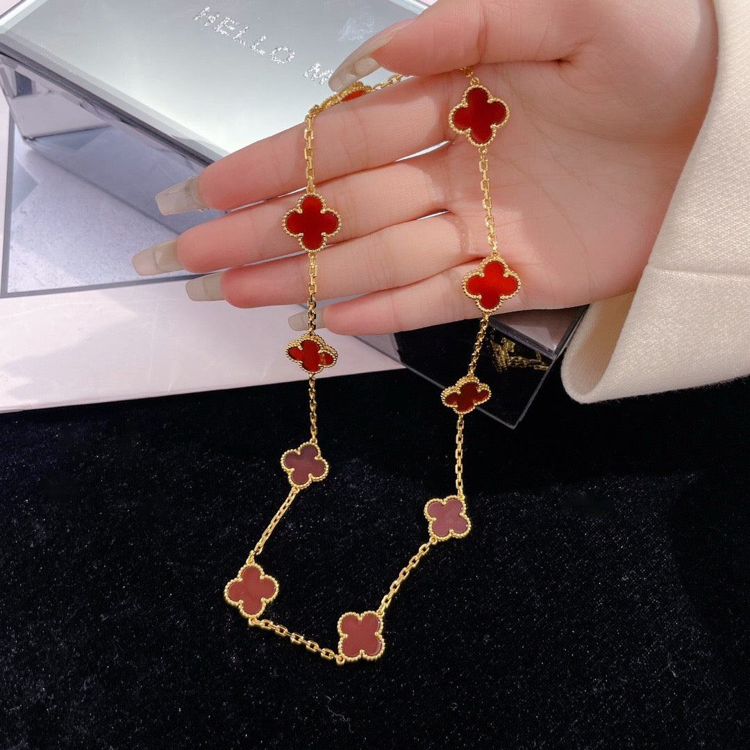[Amore]CLOVER 10 MOTIFS CARNELIAN NECKLACE