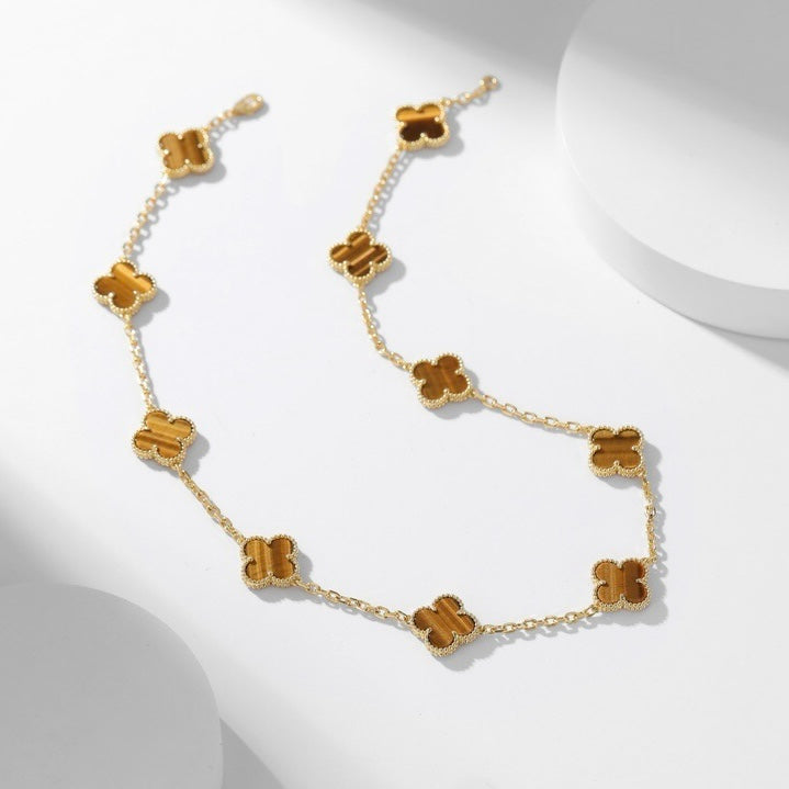 [Amore]CLOVER 10 MOTIFS TIGER EYE NECKLACE