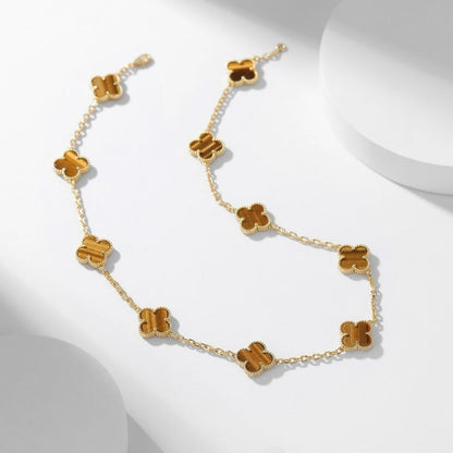 [Amore]CLOVER 10 MOTIFS TIGER EYE NECKLACE