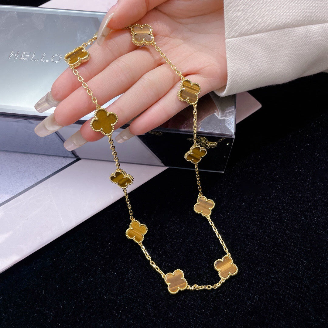 [Amore]CLOVER 10 MOTIFS TIGER EYE NECKLACE