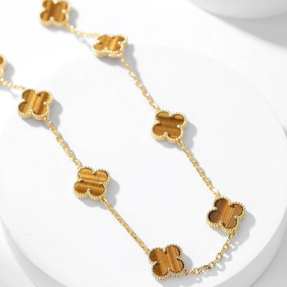 [Amore]CLOVER 10 MOTIFS TIGER EYE NECKLACE